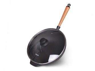Wok żeliwny z pokrywką szklaną i odpinanym uchwytem 30x8,5cm Fissman