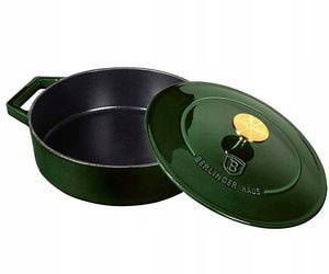Garnek płytki żeliwny emaliowany 26cm Berlinger Haus 2,6l butelkowa zieleń
